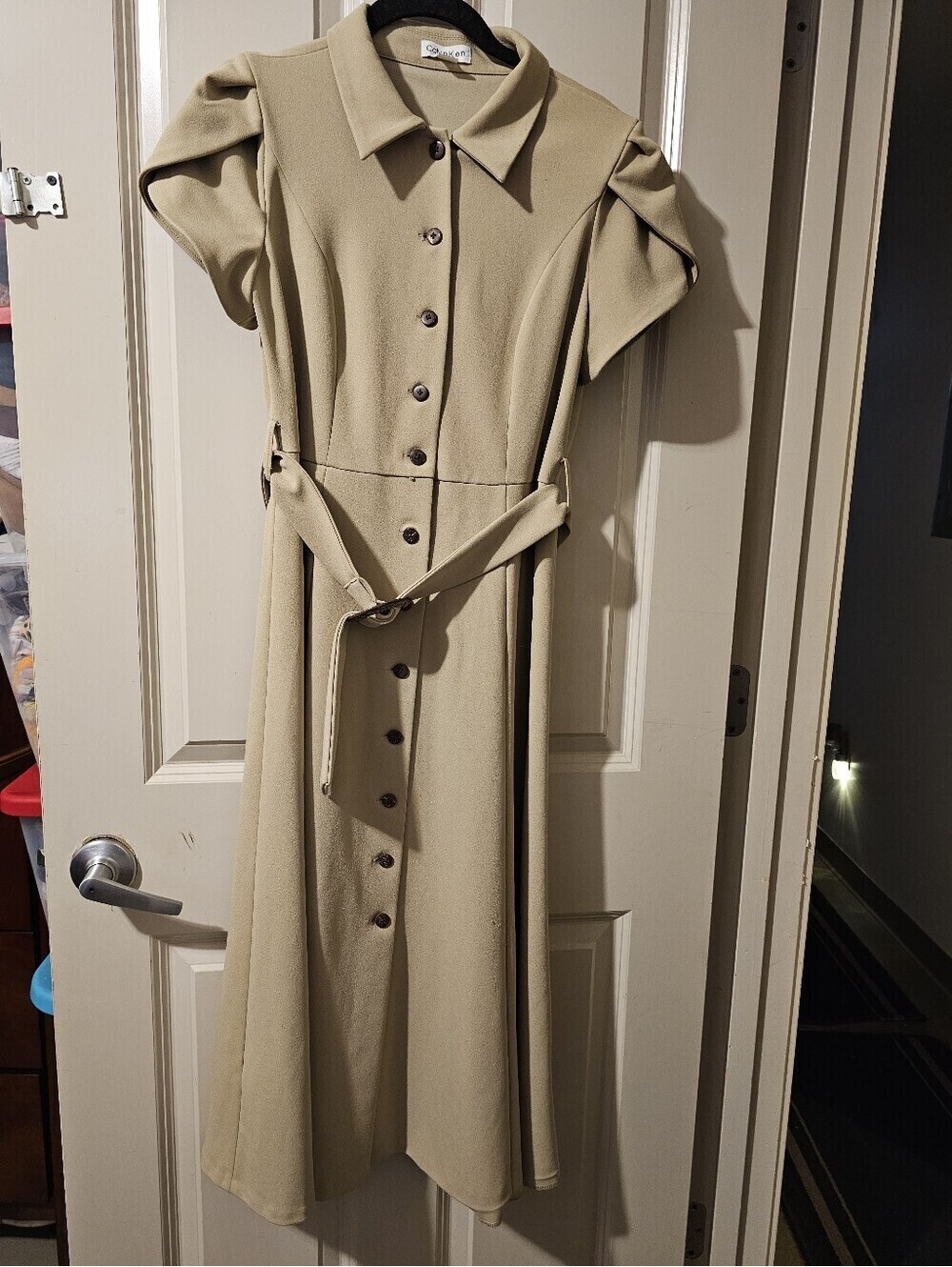 Calvin Klein Tan Button-Front Midi Dress